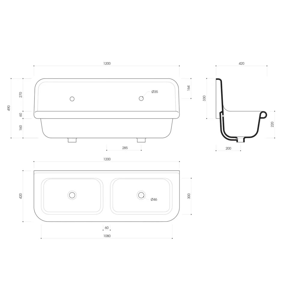 Lavabo vintage suspendido de dos senos de cerámica gris - Jack Viadurini