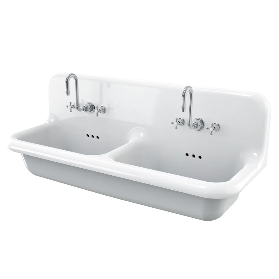 Lavabo vintage suspendido de dos senos de cerámica gris - Jack Viadurini