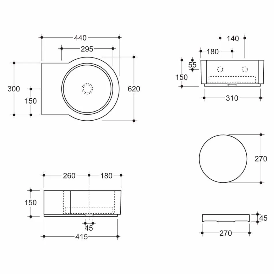 Lavabo sobre encimera de diseño / suspensión hecho en Italia Tor Viadurini