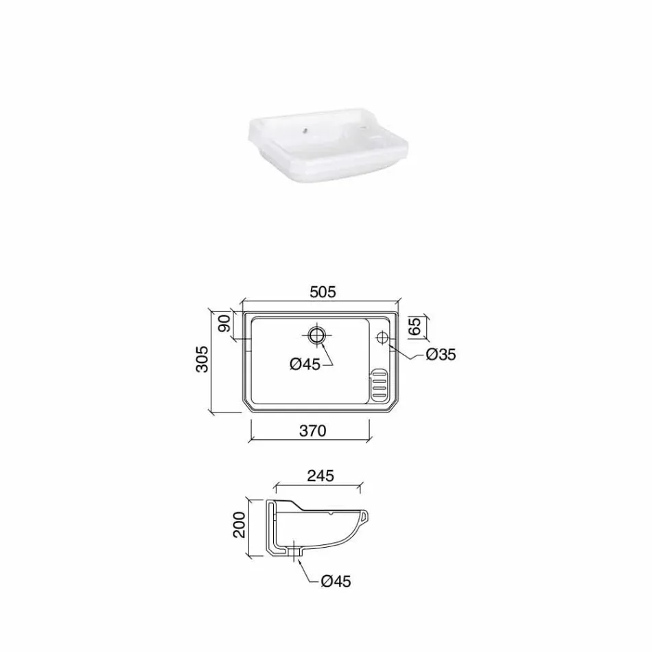 Lavamanos suspendido en cerámica de diseño clásico, hecho en Italia - Nausica Viadurini