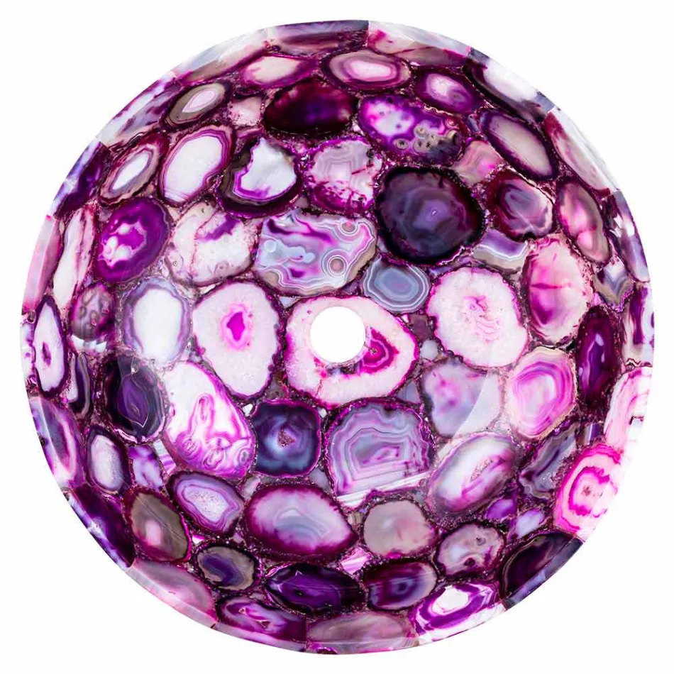 Lavabo sobre encimera de piedra de ágata redonda - Buffalo Viadurini