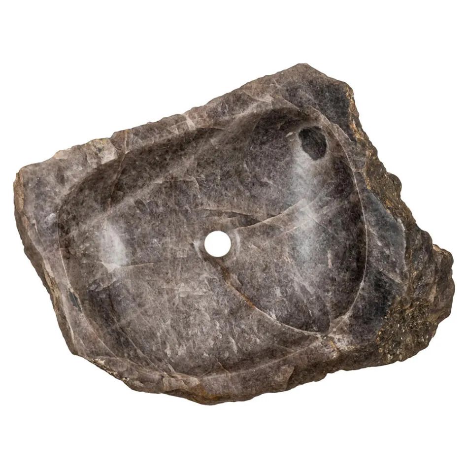 Fregadero sobre encimera hecho a mano en piedra de cuarzo ahumado, Vigasio Viadurini