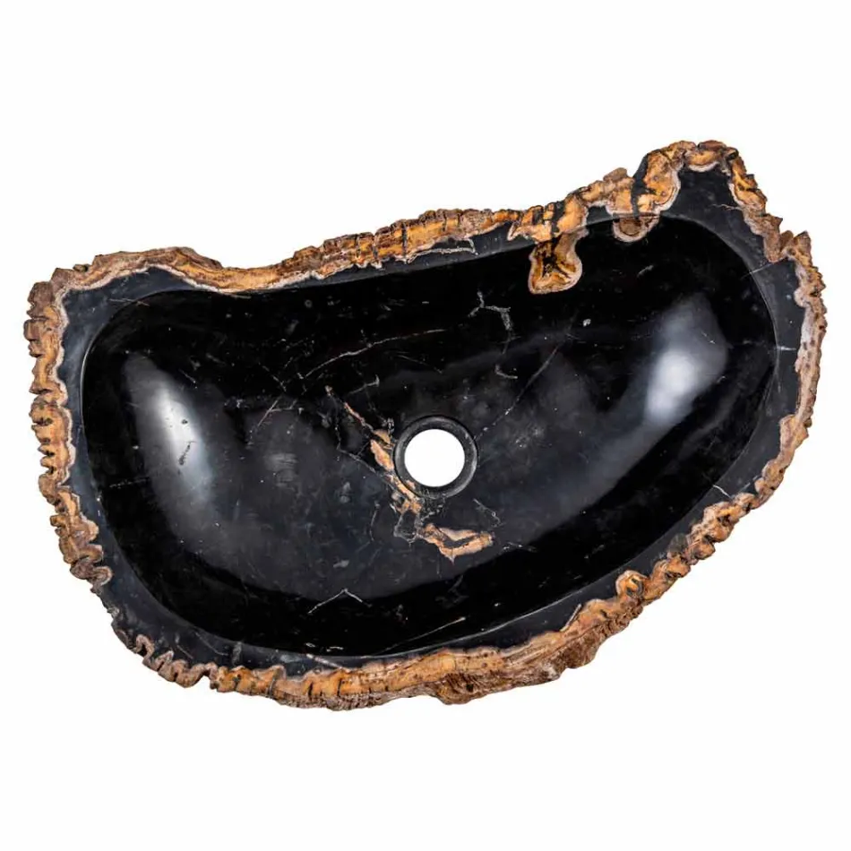 Fregadero de encimera hecho a mano contemporáneo de madera fósil, Negrar Viadurini