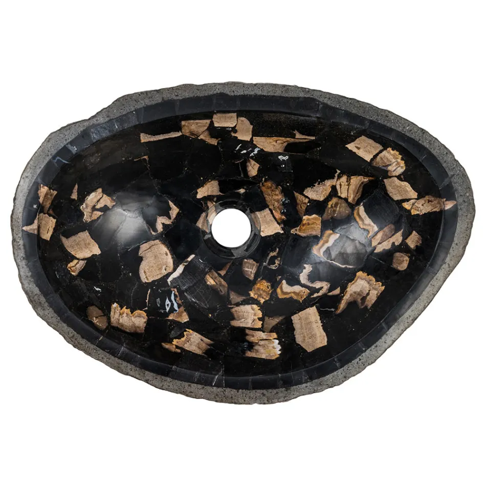 Fregadero sobre encimera hecho a mano en piedra de río, Palizzi Viadurini