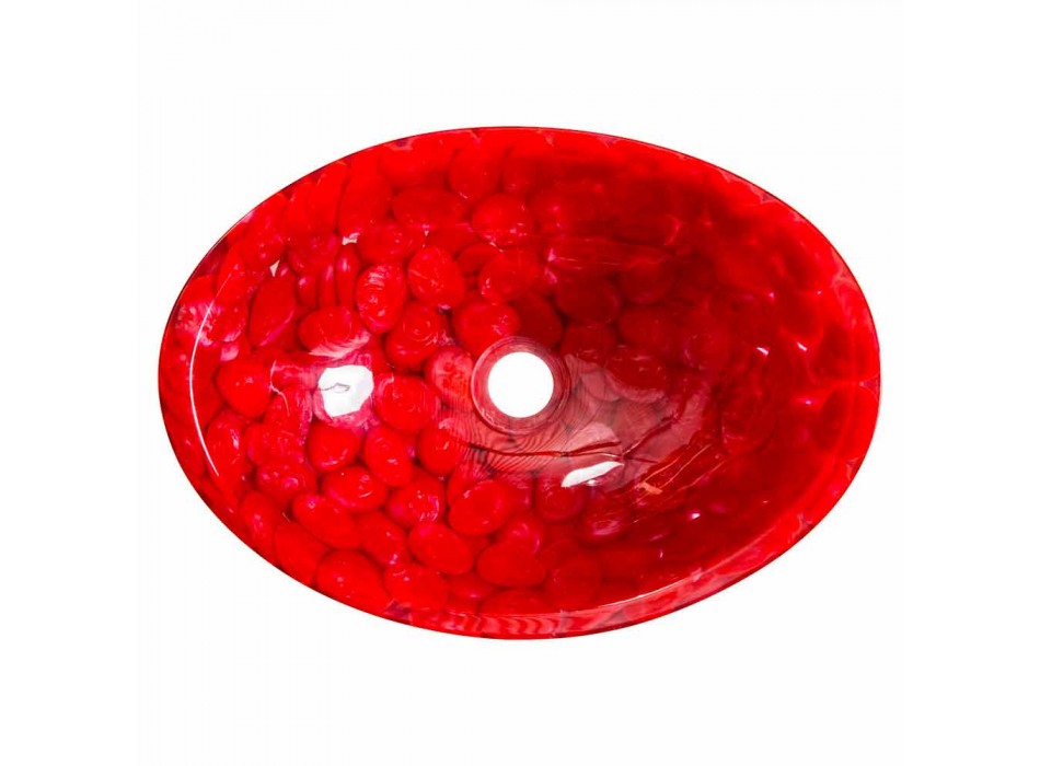 Fregadero de encimera a mano moderno en resina roja, Buscate Viadurini