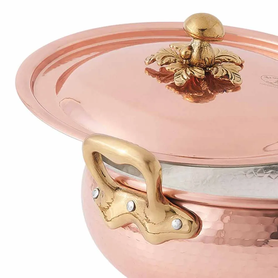 Macetero con tapa de cobre estañado hecho a mano Made in Italy 24 cm - Mariacarla Viadurini