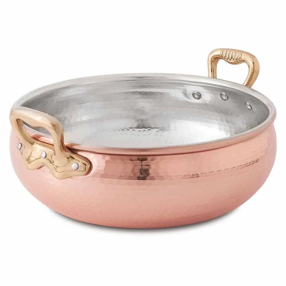 Olla para verduras de cobre estañado a mano con 2 asas Made in Italy 16 cm - Gianmaria Viadurini