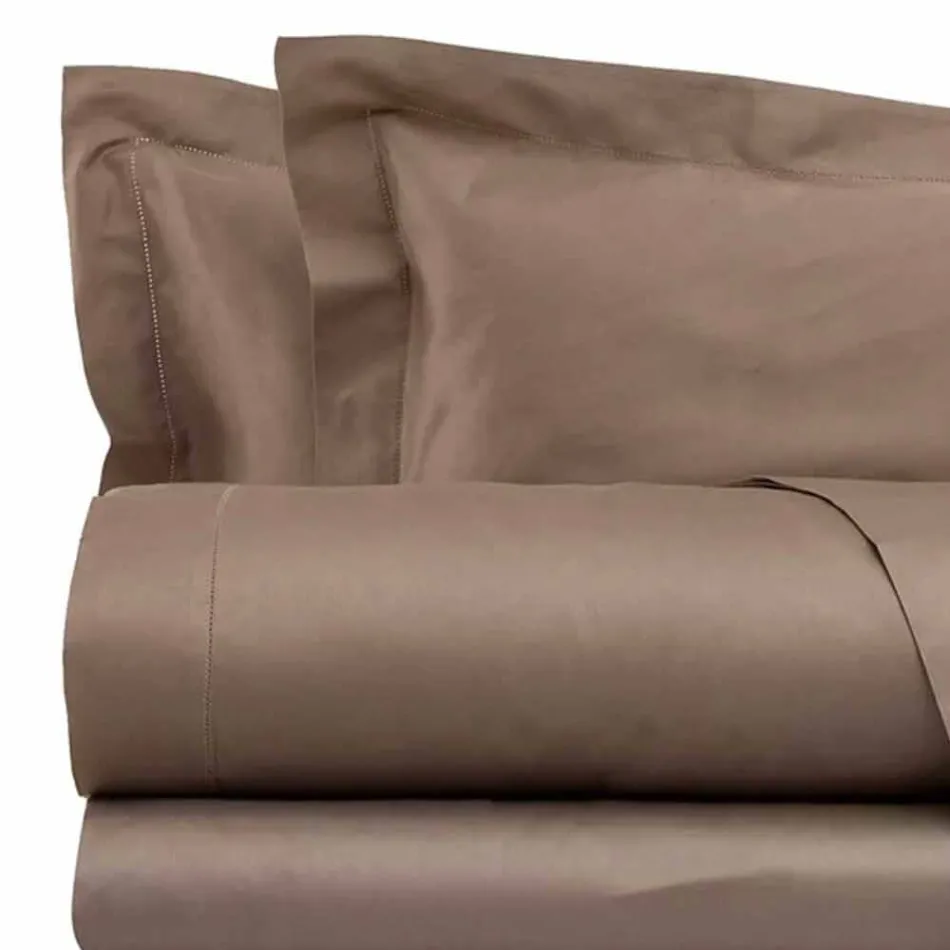 Juego de Sábanas de Satén de Algodón para Cama Doble Color Sólido - Freesia Viadurini