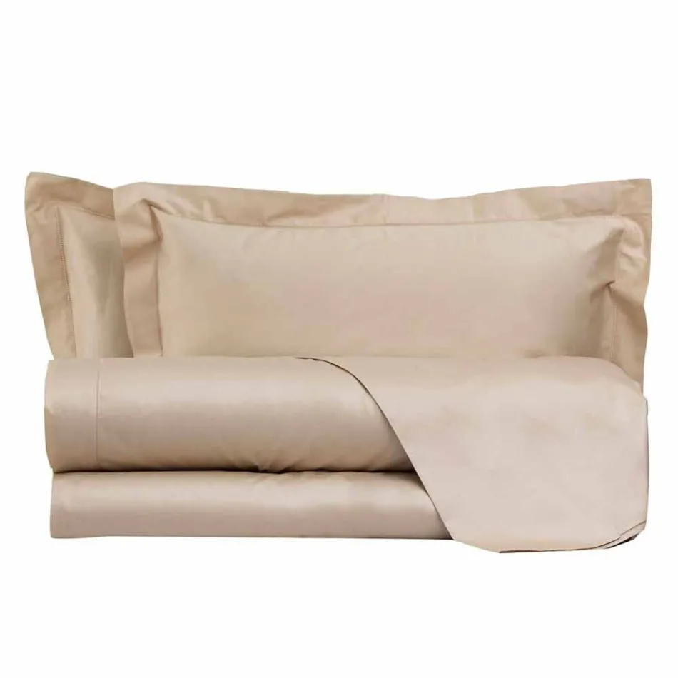 Sábanas de color liso completas en satén de algodón para cama doble - Hibiscus Viadurini