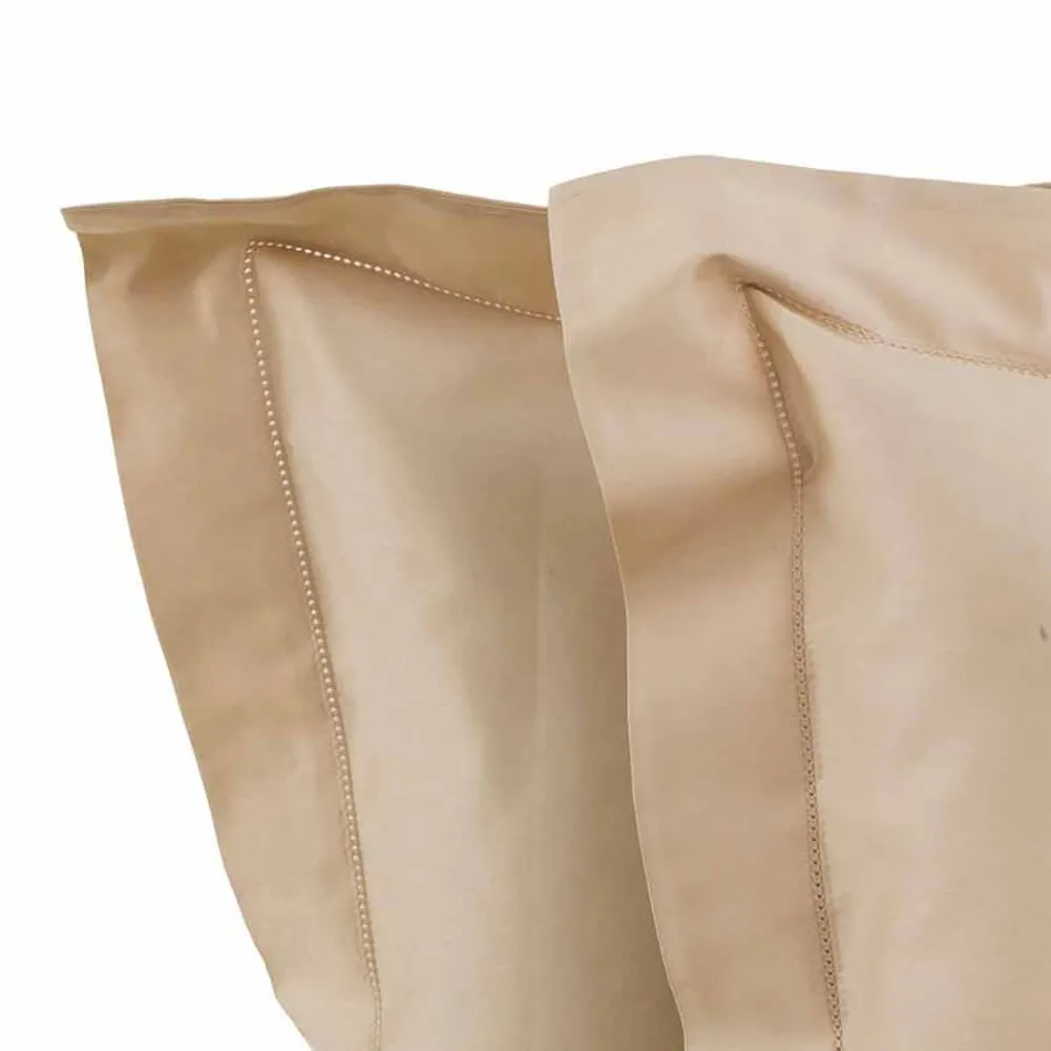 Sábanas de color liso completas en satén de algodón para cama doble - Hibiscus Viadurini