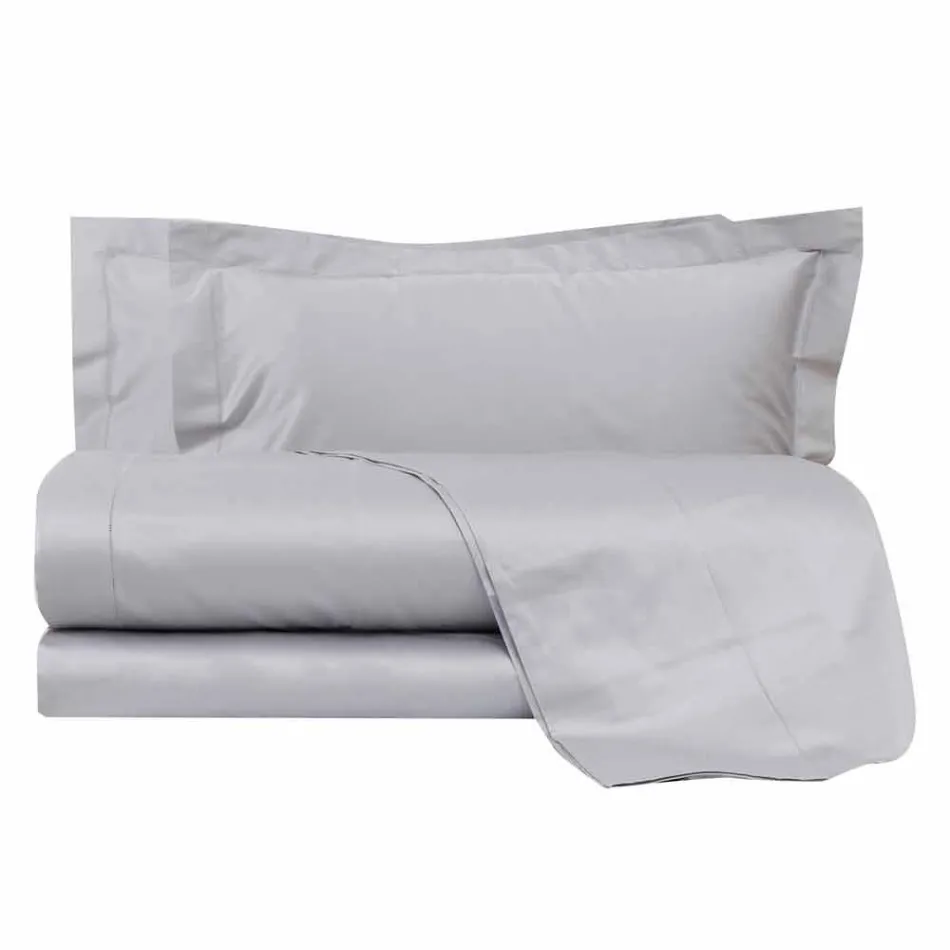 Sábanas de color liso completas en satén de algodón para cama doble - Hibiscus Viadurini