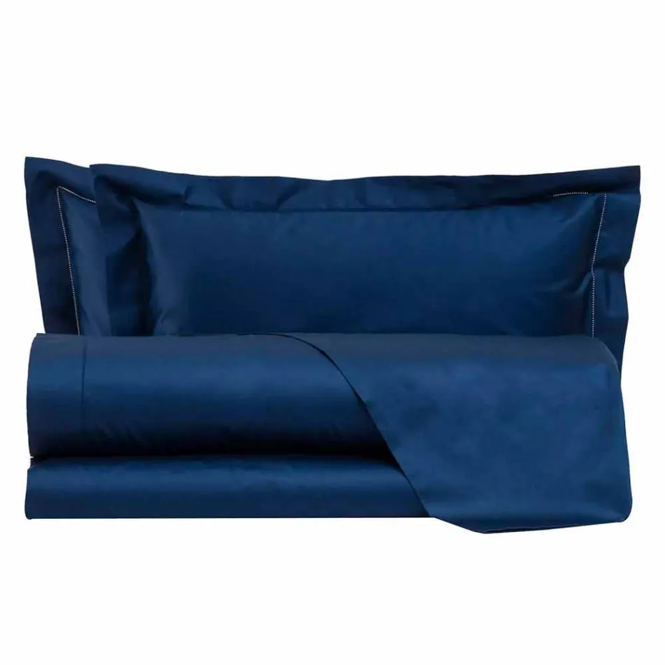 Sábanas de color liso completas en satén de algodón para cama doble - Hibiscus Viadurini