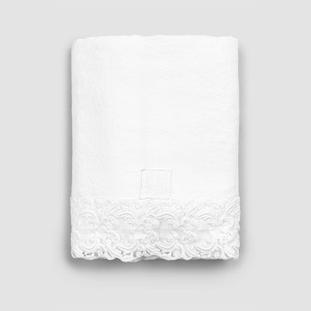 Sábana de lino blanco de alta calidad con encaje para cama doble - Fiumana Viadurini