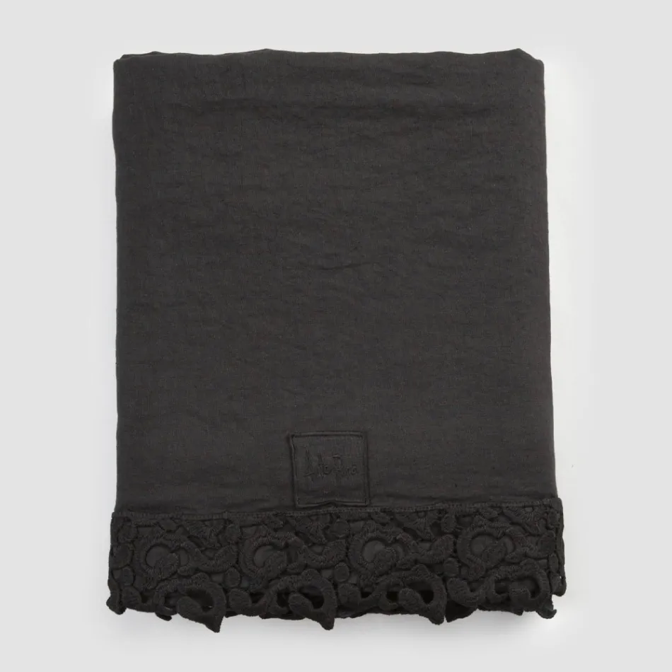 Sábana de Matrimonio de Lino con Encaje Poema, 3 Acabados - Dulcis Viadurini