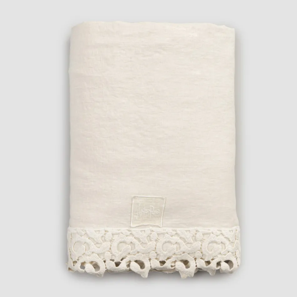 Sábana de Matrimonio de Lino con Encaje Poema, 3 Acabados - Dulcis Viadurini