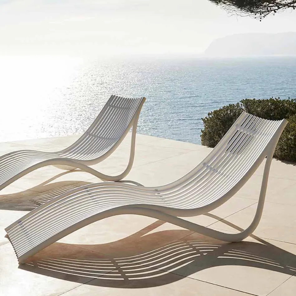 Tumbona de exterior Chaise Longue, plástico blanco o crudo 4 piezas - Ibiza by Vondom Viadurini