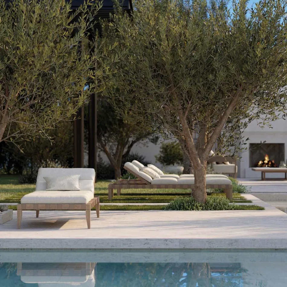 Tumbona de exterior con estructura de madera de teca fabricada en Italia - Briga Viadurini