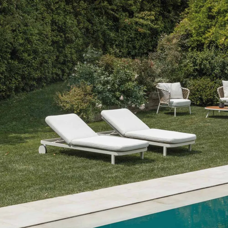 Tumbona de exterior de aluminio y tela con ruedas - Solaria Viadurini