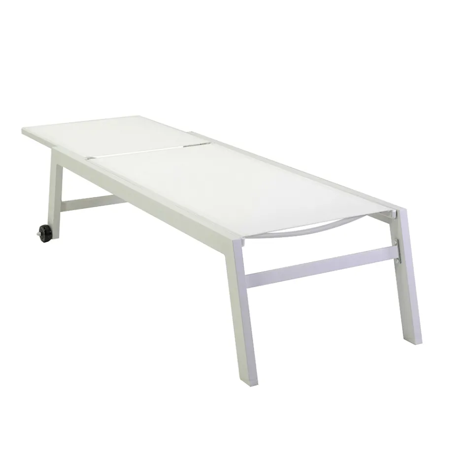 Tumbona de Exterior de Aluminio y Textilene con 2 Ruedas - Traje Viadurini