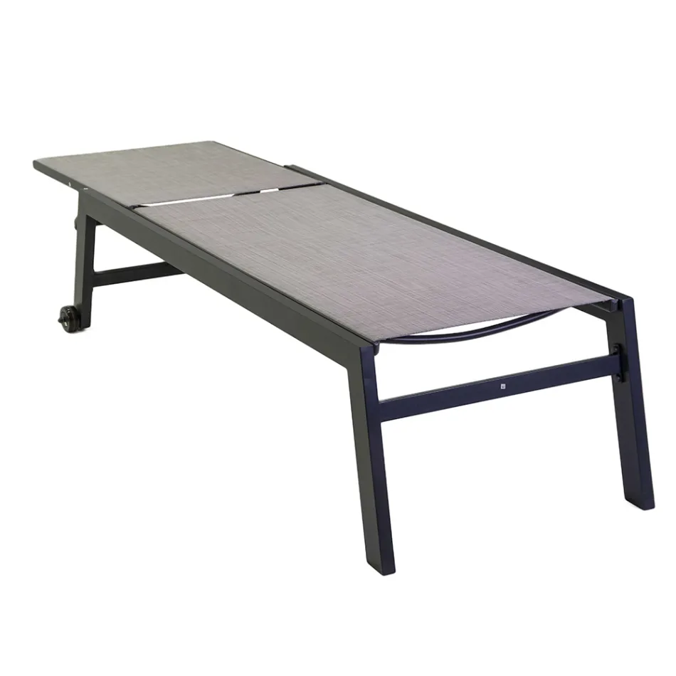 Tumbona de Exterior de Aluminio y Textilene con 2 Ruedas - Traje Viadurini