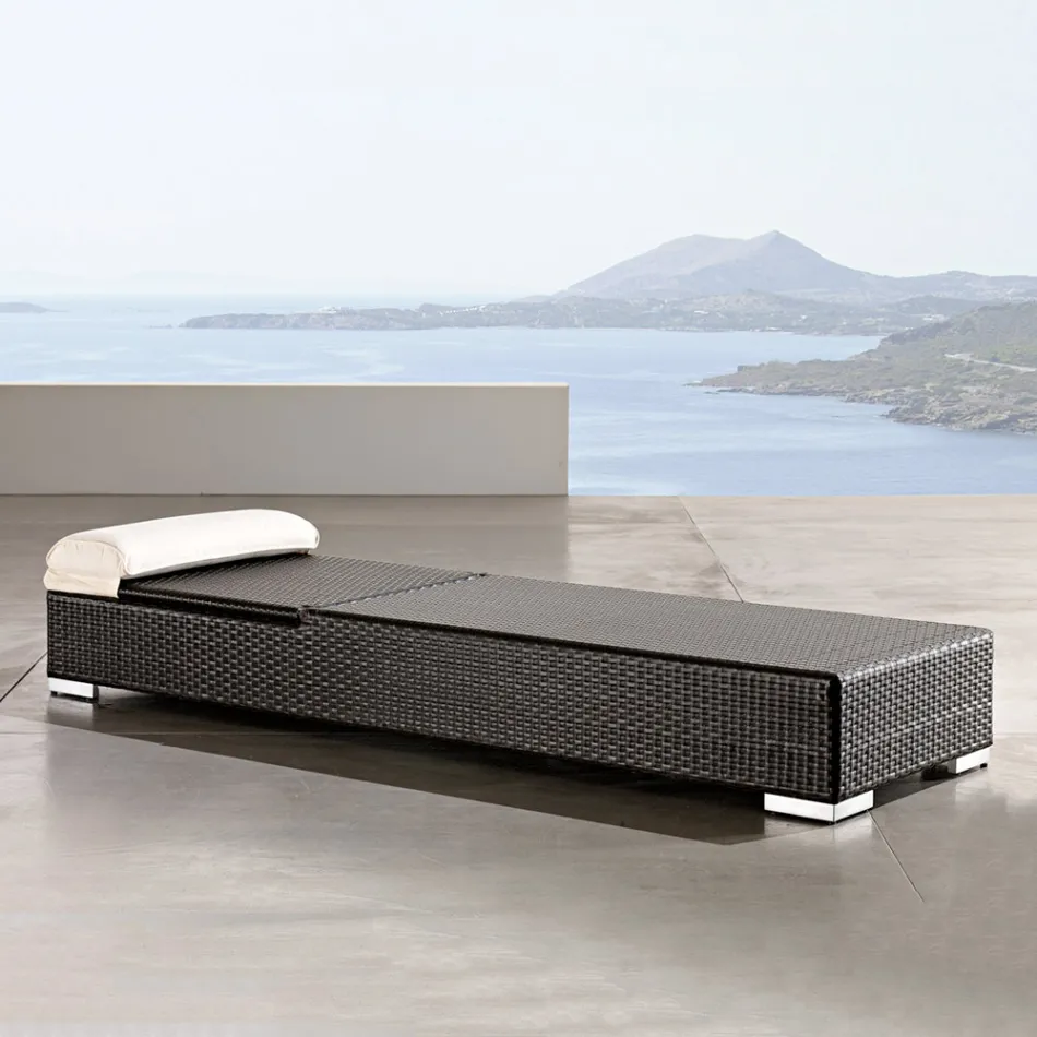 Tumbona de jardín en poliratán tejido a mano - Experia Viadurini