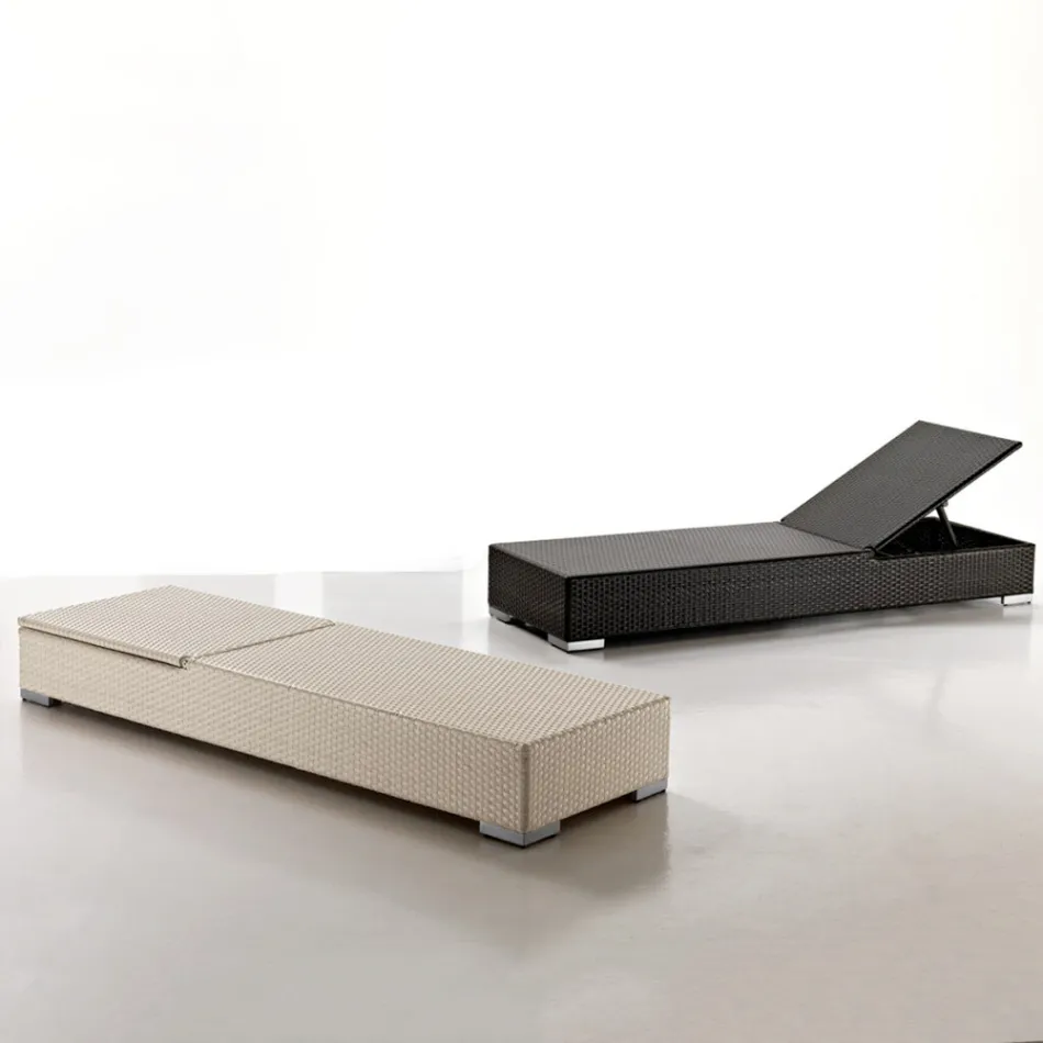 Tumbona de jardín en poliratán tejido a mano - Experia Viadurini