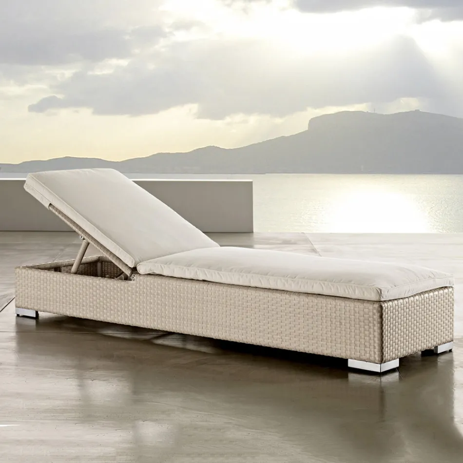 Tumbona de jardín en poliratán tejido a mano - Experia Viadurini