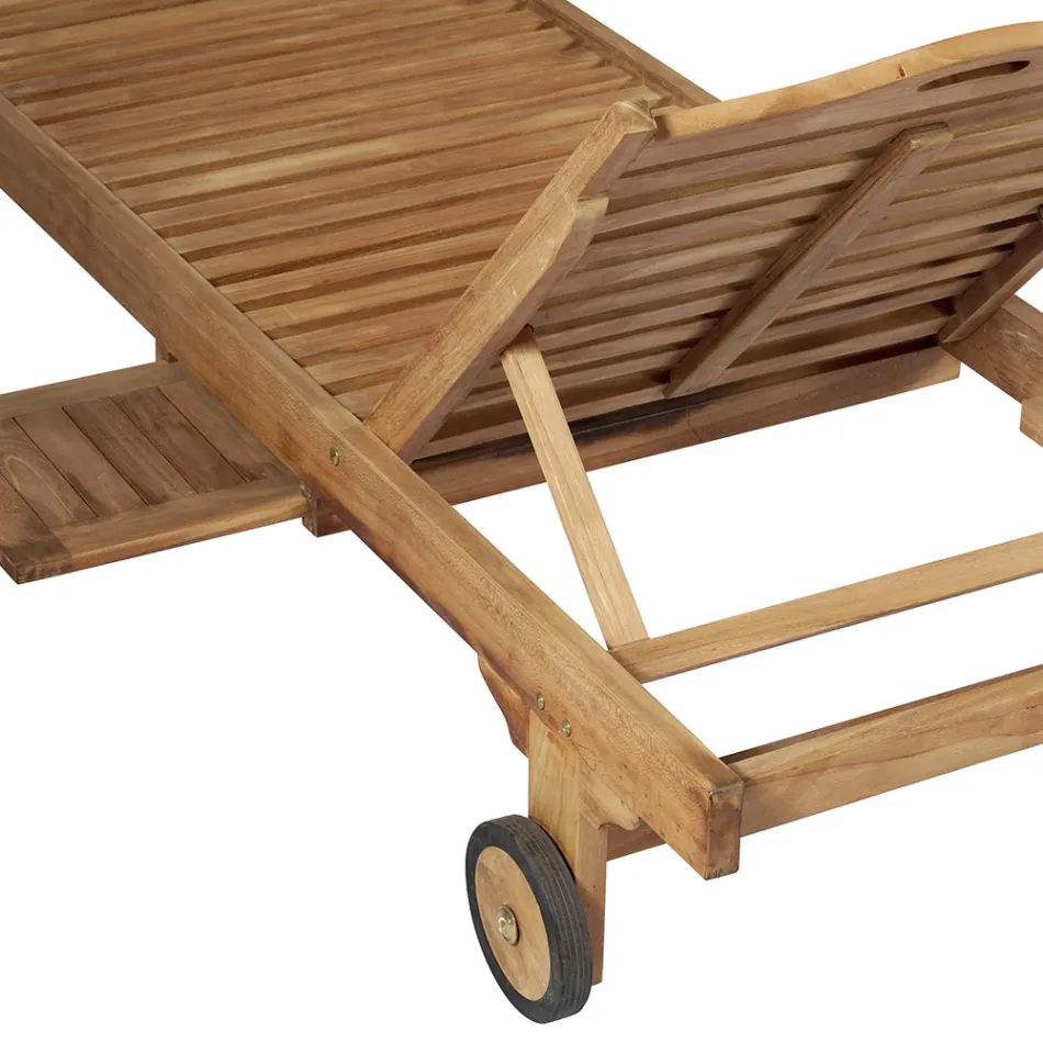 Tumbona de Jardín de Teca con Mesa Desmontable y Ruedas - Oasi Viadurini
