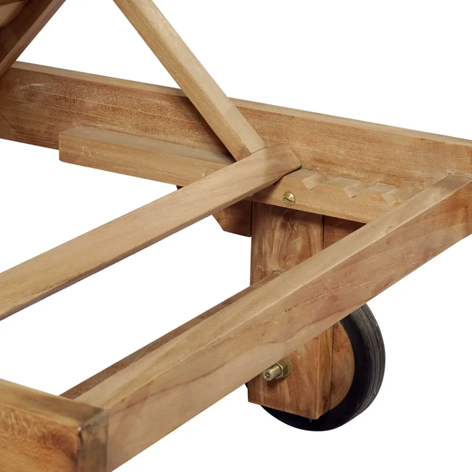 Tumbona de Jardín de Teca con Mesa Desmontable y Ruedas - Oasi Viadurini