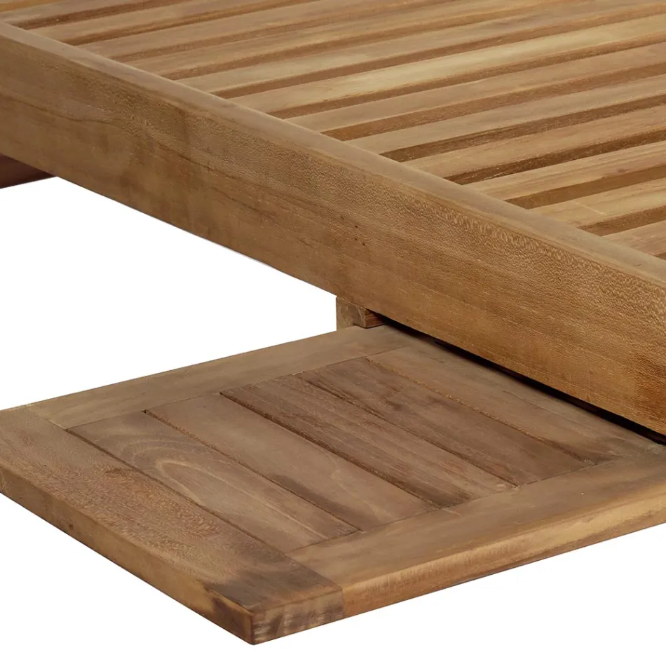 Tumbona de Jardín de Teca con Mesa Desmontable y Ruedas - Oasi Viadurini