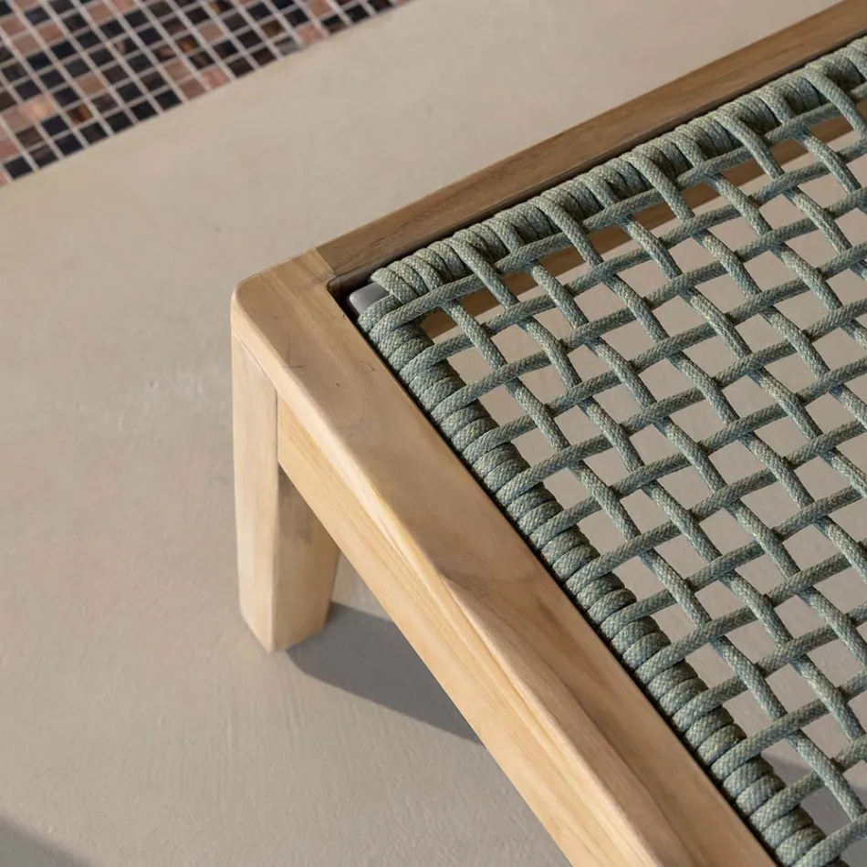 Tumbona de jardín de teca y tejido de cuerda - Jhon Viadurini