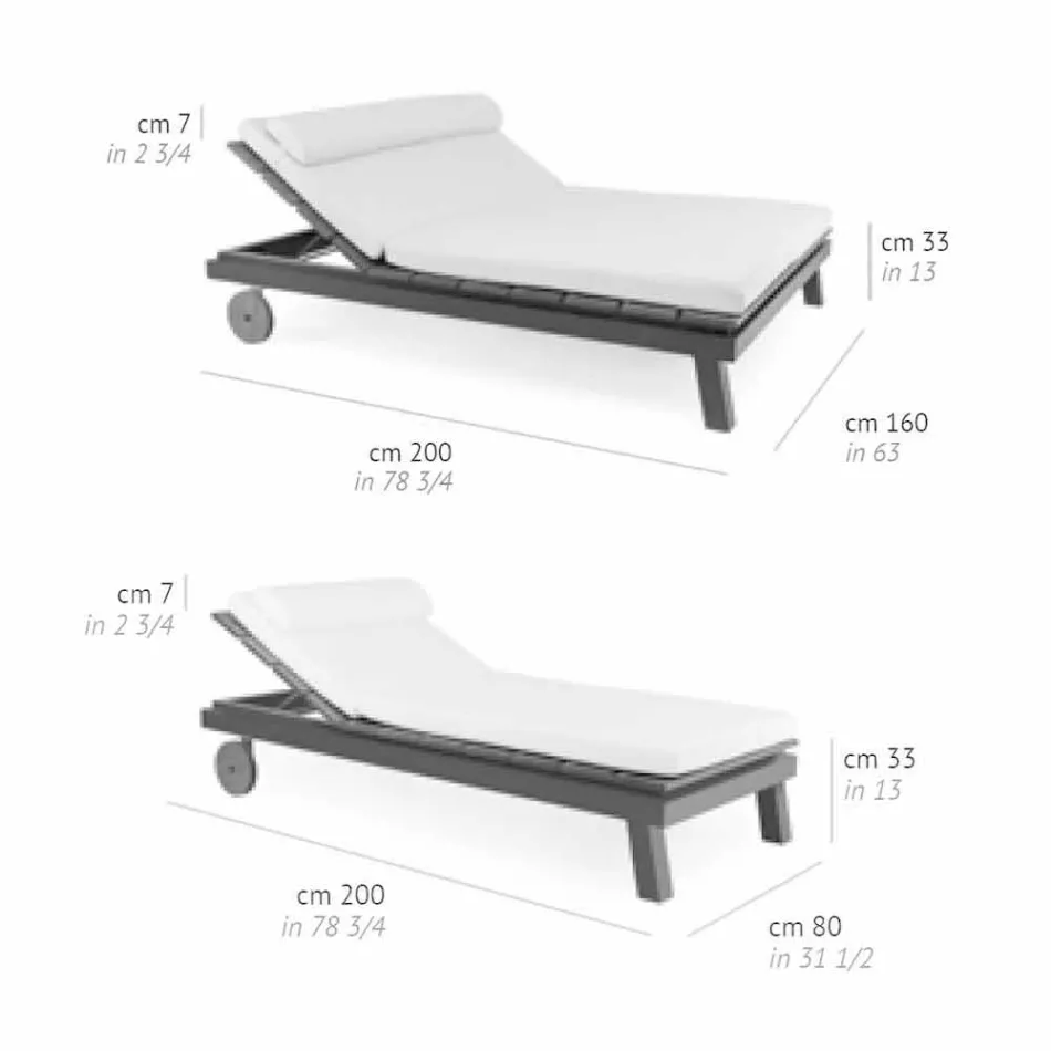 Cama doble para exterior en madera y aluminio blanco o negro - Cynthia Viadurini