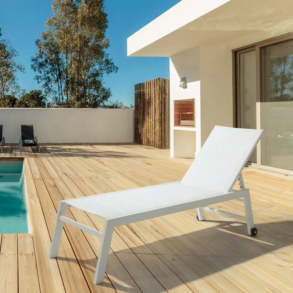 Tumbona de Jardín Moderna en Aluminio con Ruedas para Exterior - Franz Viadurini