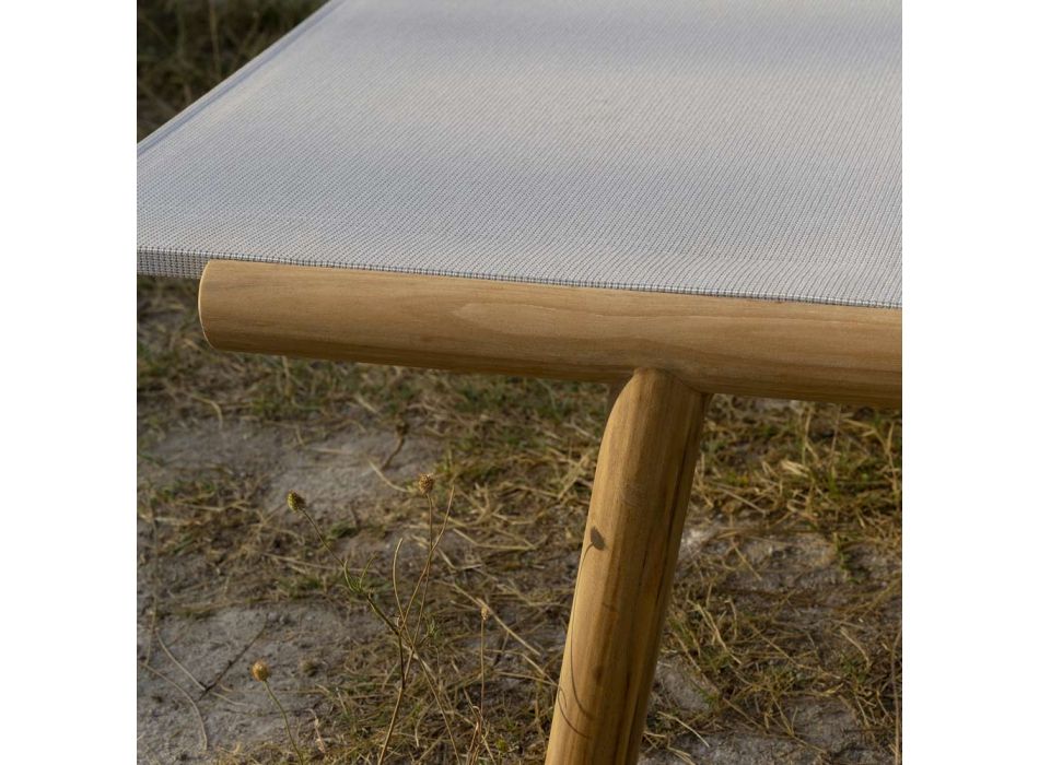 Tumbona ajustable para exteriores en teca y textileno Made in Italy - Liberato Viadurini