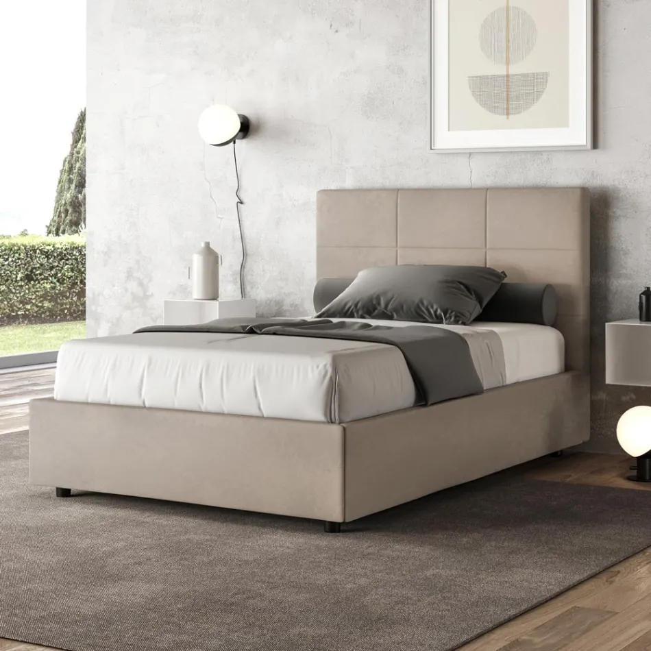 Cama de 120x200 cm con cabecero rectangular de microfibra, fabricada en Italia - Brina Viadurini