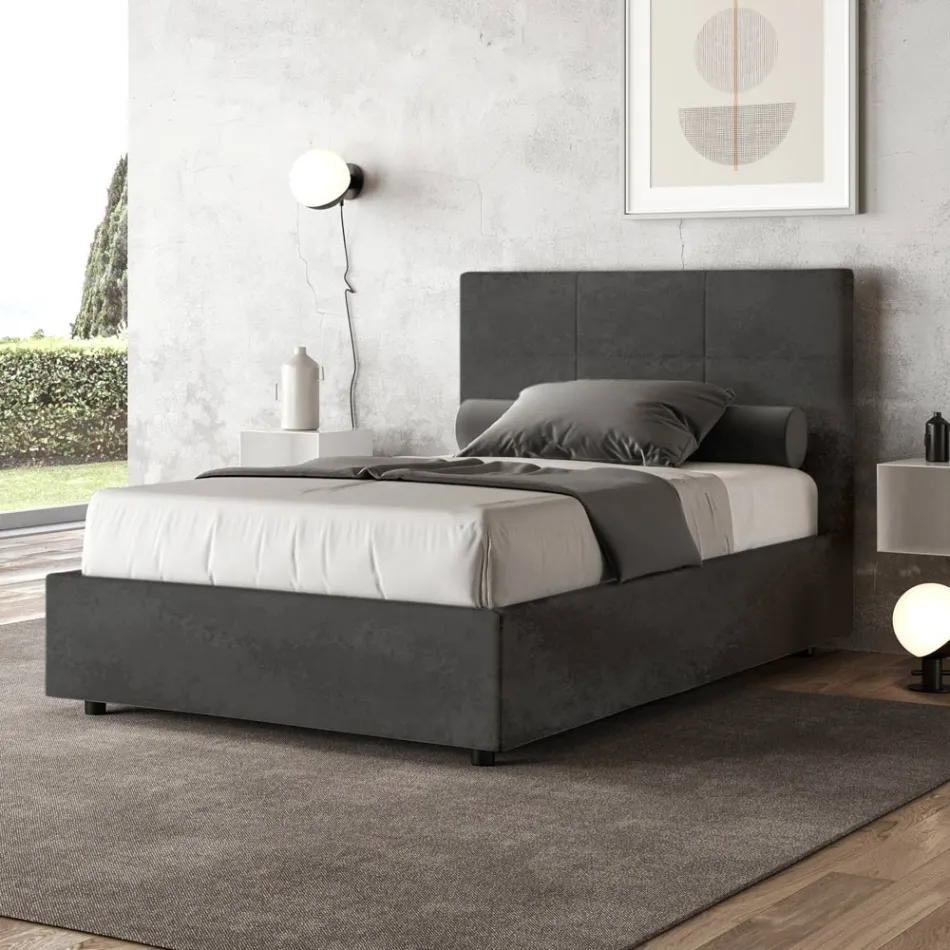 Cama de 120x200 cm con cabecero rectangular de microfibra, fabricada en Italia - Brina Viadurini