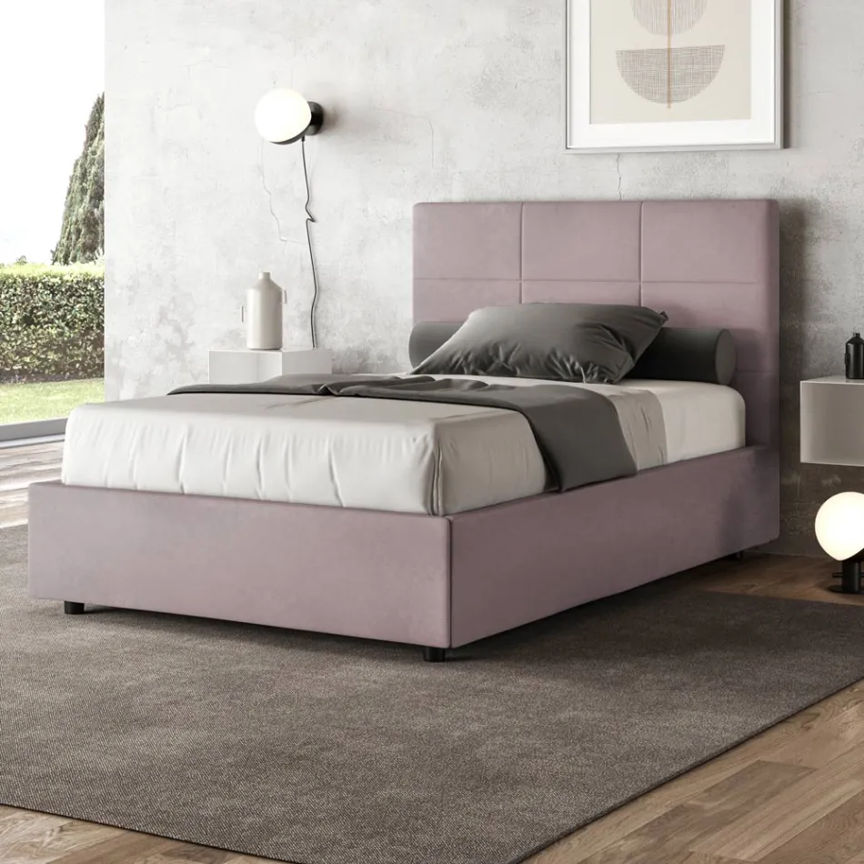 Cama de 120x200 cm con cabecero rectangular de microfibra, fabricada en Italia - Brina Viadurini