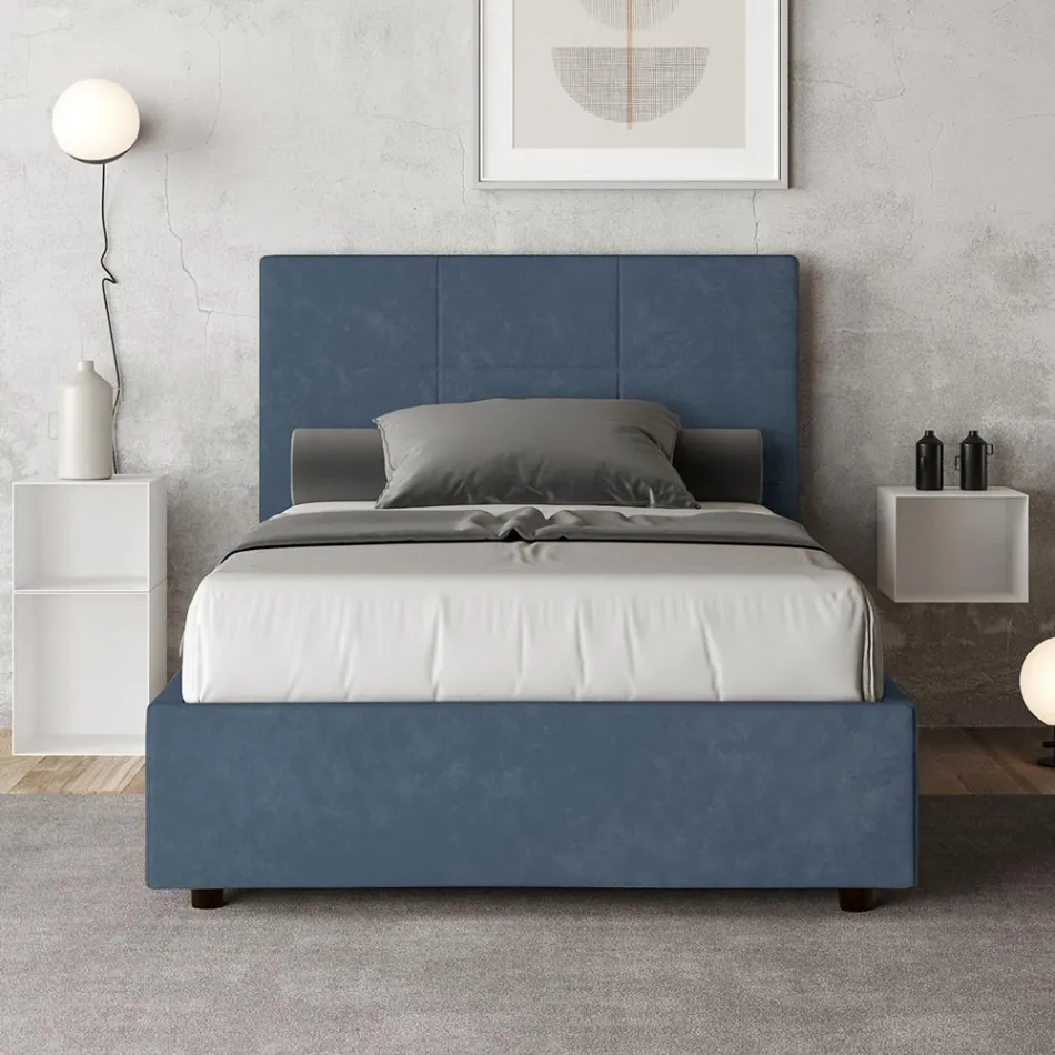 Cama de 120x200 cm con cabecero rectangular de microfibra, fabricada en Italia - Brina Viadurini