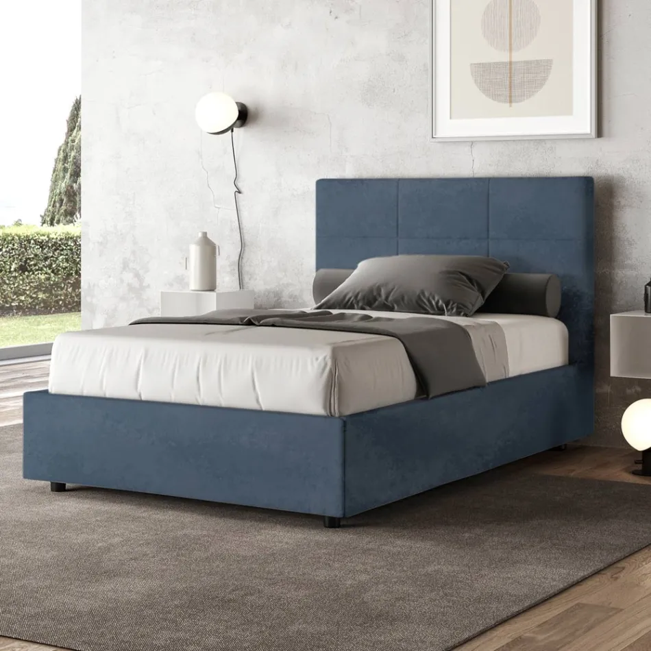 Cama de 120x200 cm con cabecero rectangular de microfibra, fabricada en Italia - Brina Viadurini