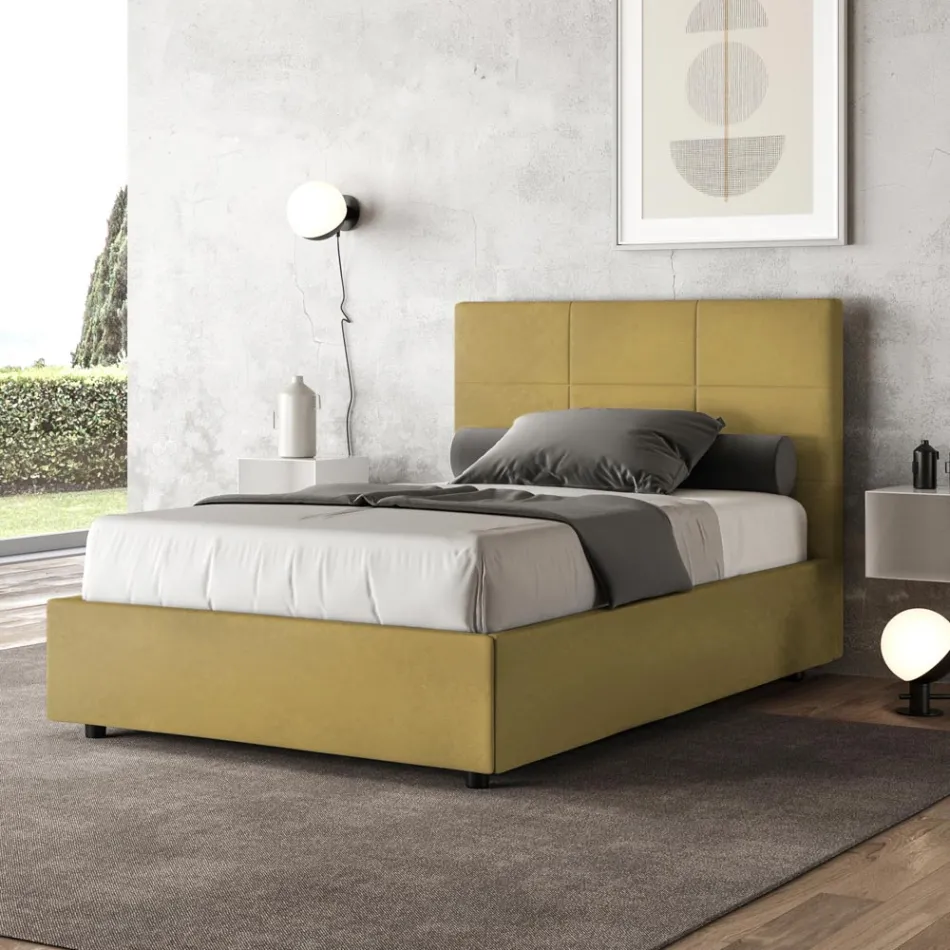 Cama de 120x200 cm con cabecero rectangular de microfibra, fabricada en Italia - Brina Viadurini