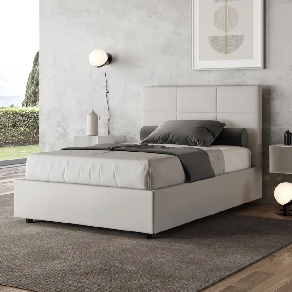 Cama de 120x200 cm con cabecero rectangular de polipiel, fabricada en Italia - Brina Viadurini