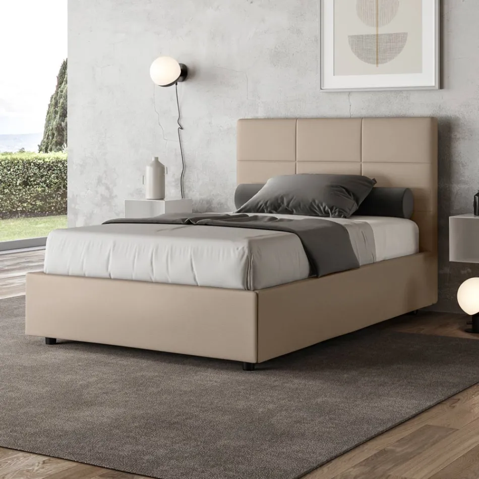 Cama de 120x200 cm con cabecero rectangular de polipiel, fabricada en Italia - Brina Viadurini