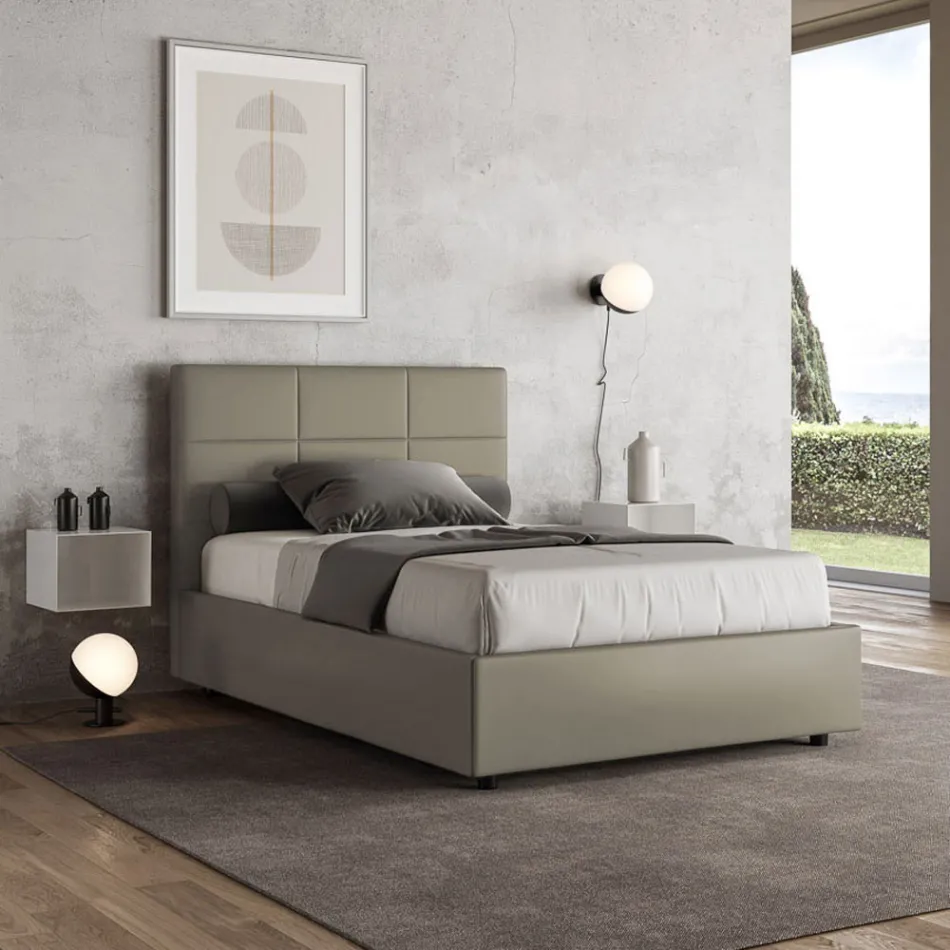 Cama de 120x200 cm con cabecero rectangular de polipiel, fabricada en Italia - Brina Viadurini