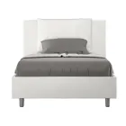Cama de 120x200 cm con cabecero y cojines de piel sintética. Fabricada en Italia - Olimpiadi Viadurini