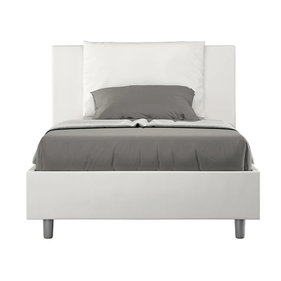 Cama de 120x200 cm con cabecero y cojines de piel sintética. Fabricada en Italia - Olimpiadi Viadurini