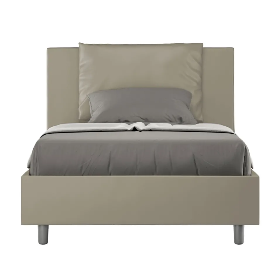 Cama de 120x200 cm con cabecero y cojines de piel sintética. Fabricada en Italia - Olimpiadi Viadurini
