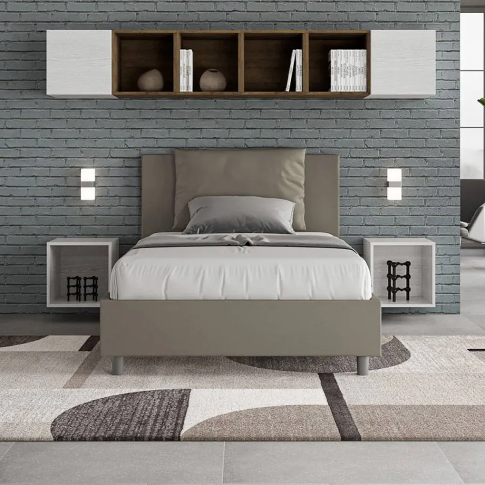 Cama de 120x200 cm con cabecero y cojines de piel sintética. Fabricada en Italia - Olimpiadi Viadurini