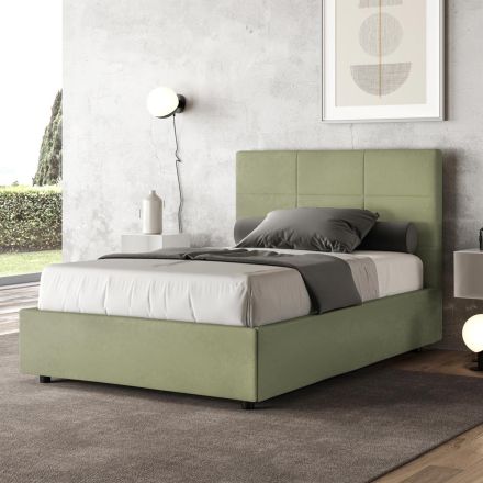 Cama de 140x200 cm con cabecero rectangular de microfibra fabricada en Italia - Brina Viadurini
