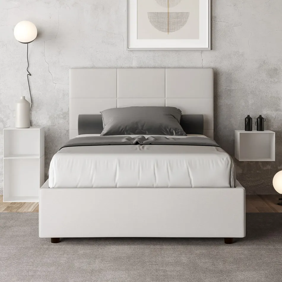 Cama de 140x200 cm con cabecero rectangular en piel sintética fabricada en Italia - Brina Viadurini
