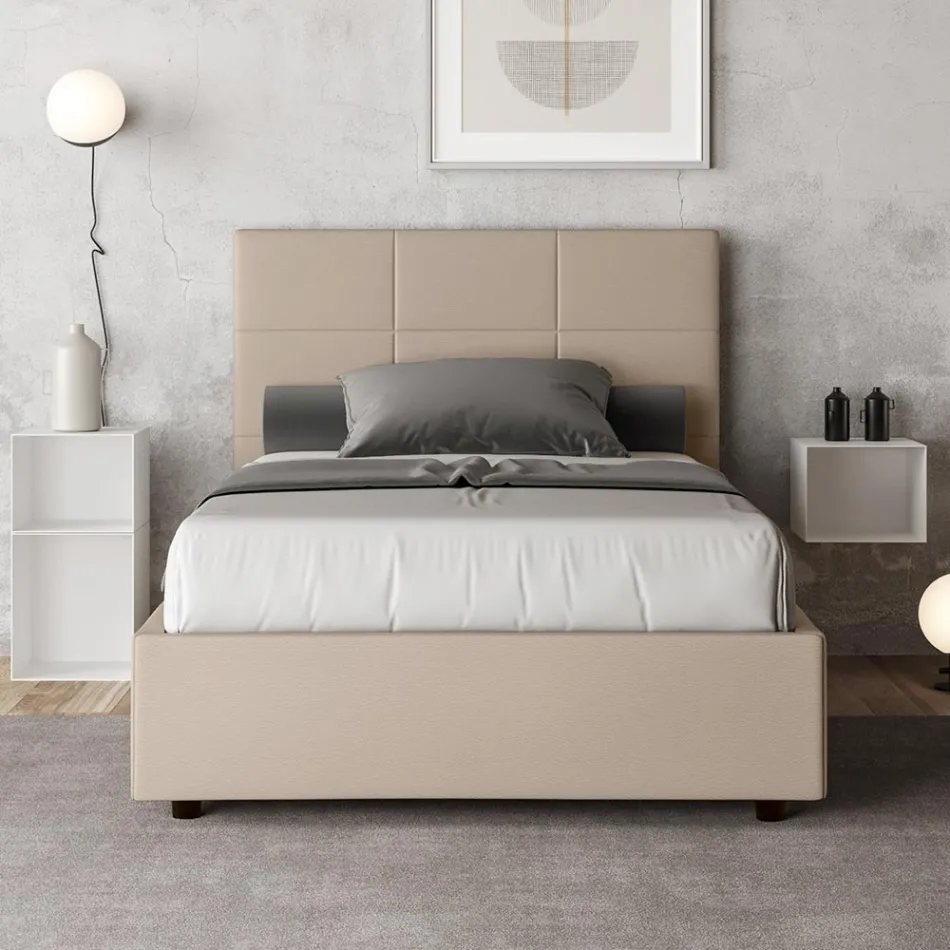 Cama de 140x200 cm con cabecero rectangular en piel sintética fabricada en Italia - Brina Viadurini
